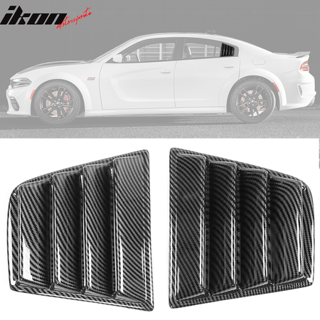 Fits 11-23 Dodge Charger Side + Rear Window Louver Scoop Carbon Fiber Hydro Dip