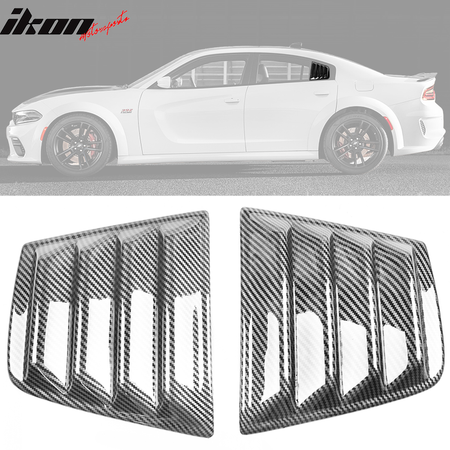 Fits 11-23 Dodge Charger IKON Rear + V2 Side Window Louvers Carbon Fiber Print