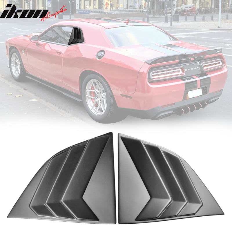 IKON MOTORSPORTS, Side Window Louver Compatible With 2008-2023 Dodge Challenger, Sun Shade Cover Windshield Scoop Pair, 2009 2010 2011 2012 2013 2014 2015 2016 2017 2018 2019 2020