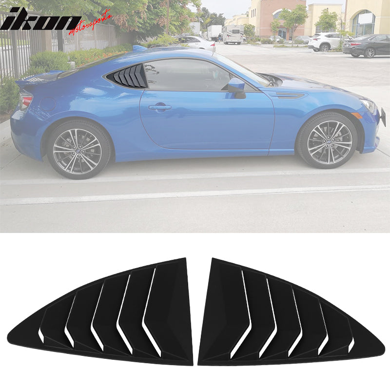 IKON MOTORSPORTS, Rear Louver Compatible With 2013-2020 Scion FR-S Subaru BRZ and Toyota 86, Ikon Style ABS Quarter Window Panel Gloss Black / Matte Black / Carbon Fiber Print