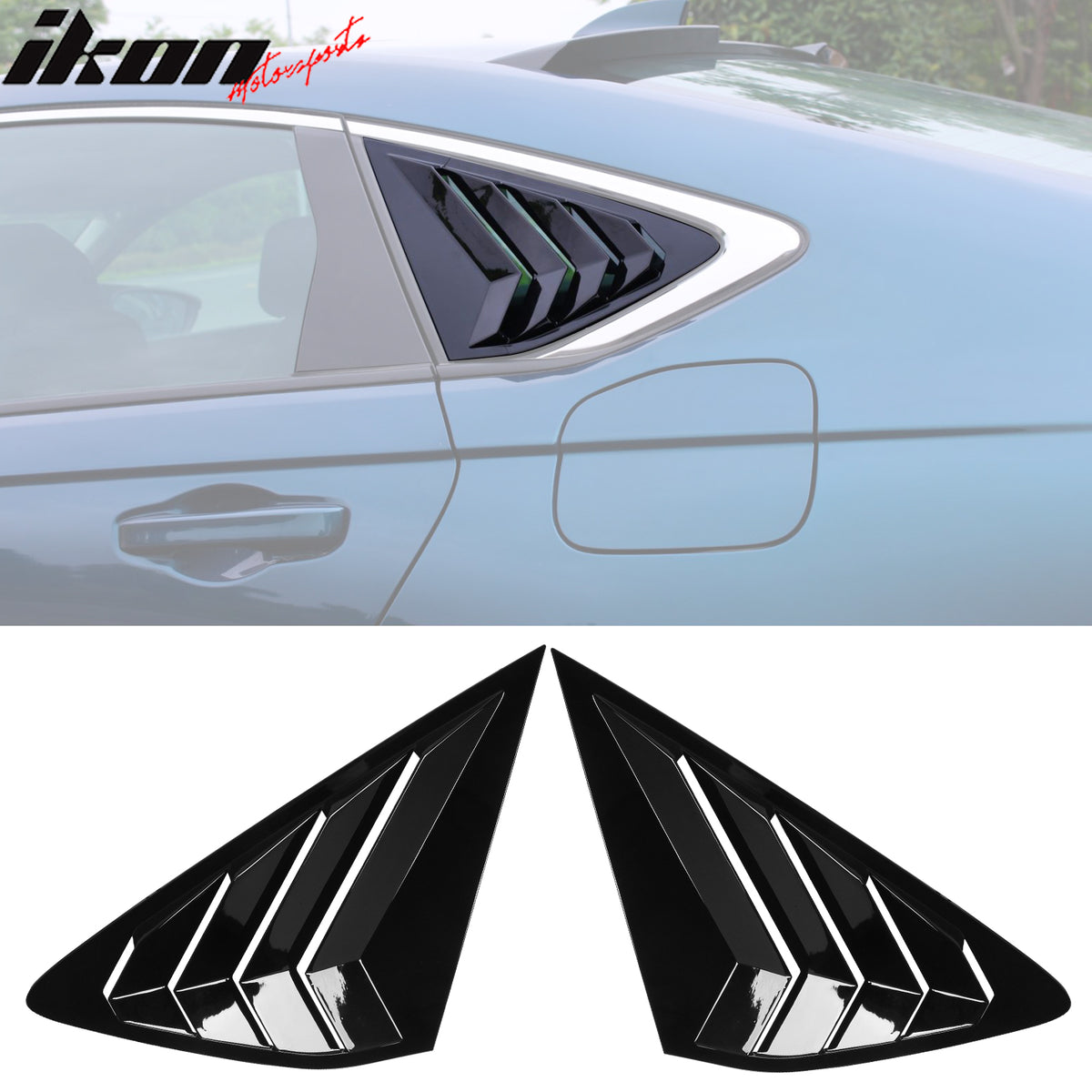 IKON MOTORSPORTS, Rear Side Window Louver Covers Compatible With 2023-2024 Honda Accord Sedan 4-Door, IKON Style ABS 2PCS