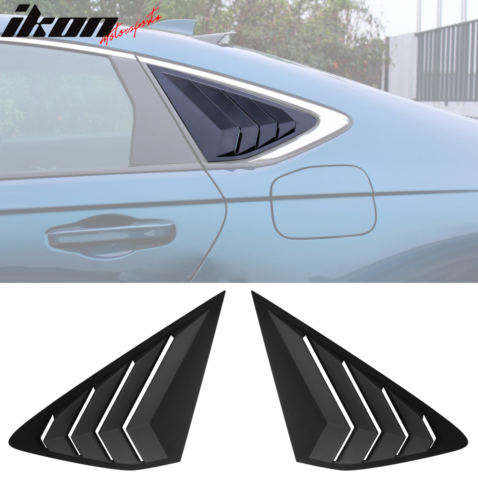 IKON MOTORSPORTS, Rear Side Window Louver Covers Compatible With 2023-2024 Honda Accord Sedan 4-Door, IKON Style ABS 2PCS