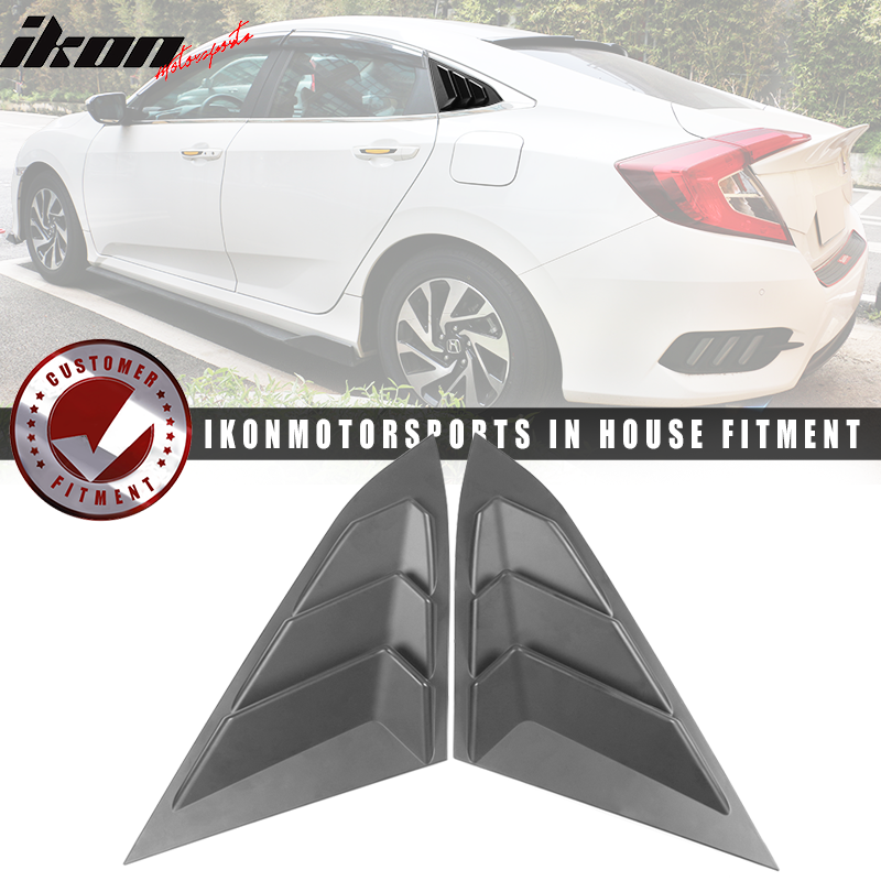 Fits 16-21 Honda Civic Sedan 4Dr Rear + Side Window Louvers Sun Shade Cover ABS