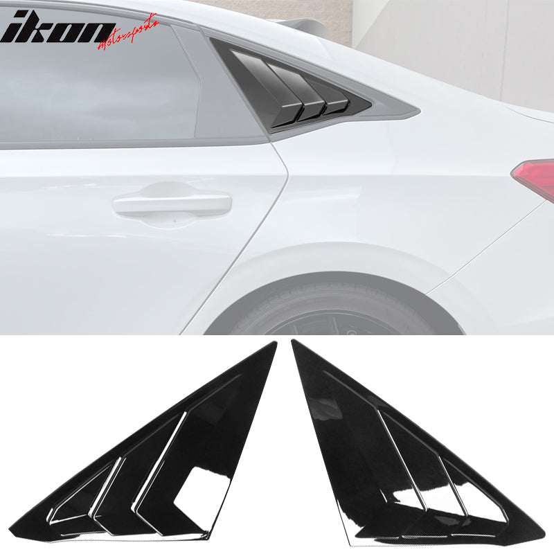 IKON MOTORSPORTS, Window Louver Compatible With 2022 Honda Civic 11th Gen 4-Door Sedan, ABS Plastic Side Vent Window Scoop Louver Cover Trim Pair