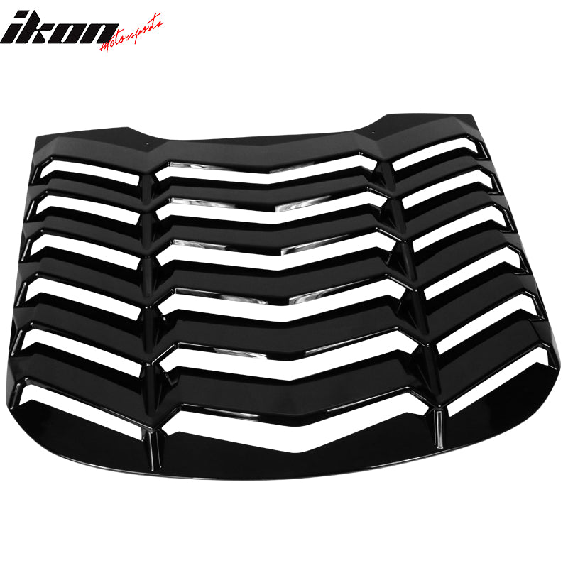 IKON MOTORSPORTS, Rear Window Louver Compatible With 2015-2024 Ford Mustang Coupe, IKON Style Gloss Black Window Visor Guards Sun Shade Cover ABS, 2016 2017 2018 2019