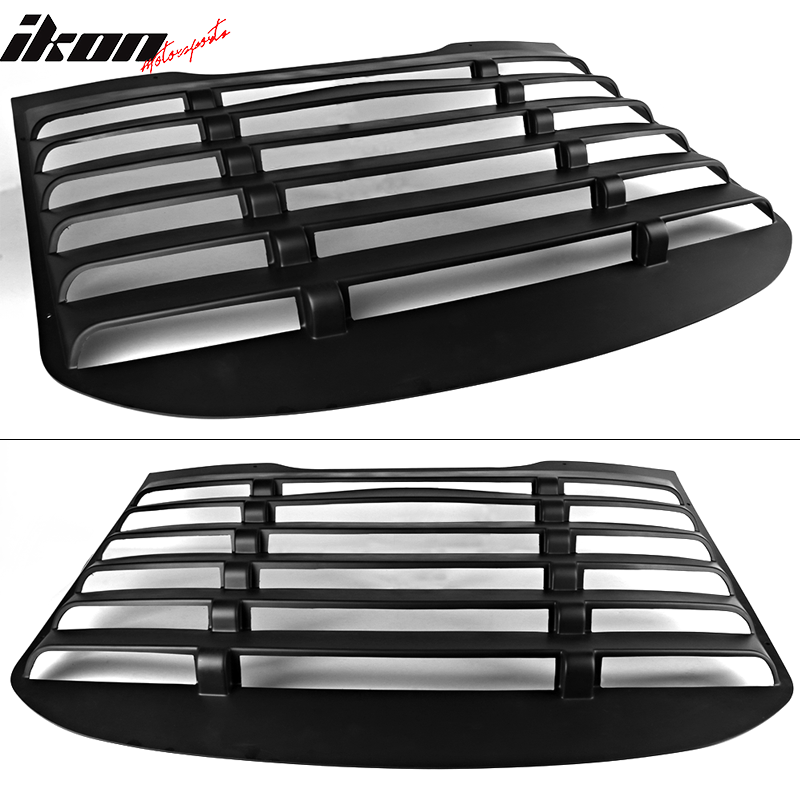 Window Louver Compatible With 2015-2024 Ford Mustang Coupe, Vintage Style Matte Black ABS Rear Window Cover Sun Shade By IKON MOTORSPORTS