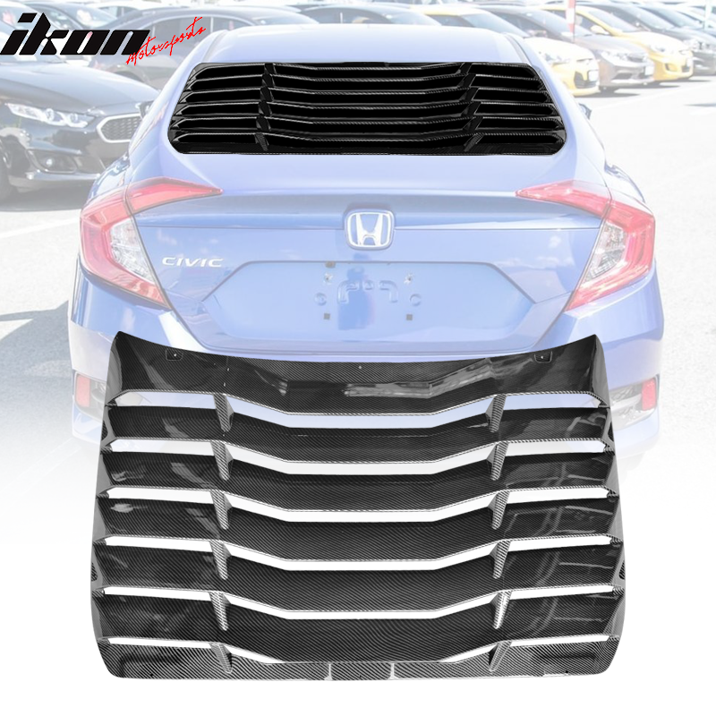 Fits 16-20 Honda Civic Sedan IKON Style Window Louver ABS Carbon Fiber Print