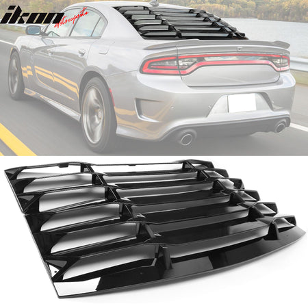 IKON MOTORSPORTS Rear Window Louver Compatible With 2011-2023 Dodge Charger, IKON Style ABS Rear Vent Cover Windshield 2PCS, 2012 2013 2014 2015 2016