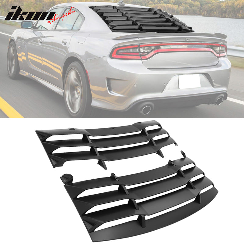 IKON MOTORSPORTS Rear Window Louver Compatible With 2011-2023 Dodge Charger, IKON Style ABS Rear Vent Cover Windshield 2PCS, 2012 2013 2014 2015 2016