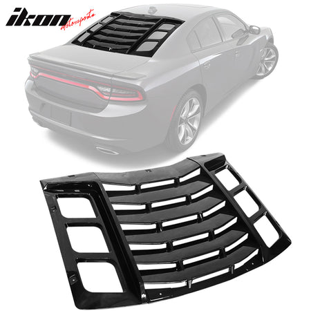 IKON MOTORSPORTS, Rear Window Louver Compatible With 2011-2023 Dodge Charger, IKON Style Rear Vent Cover Windshield 3PCS, 2012 2013 2014 2015 2016 2017