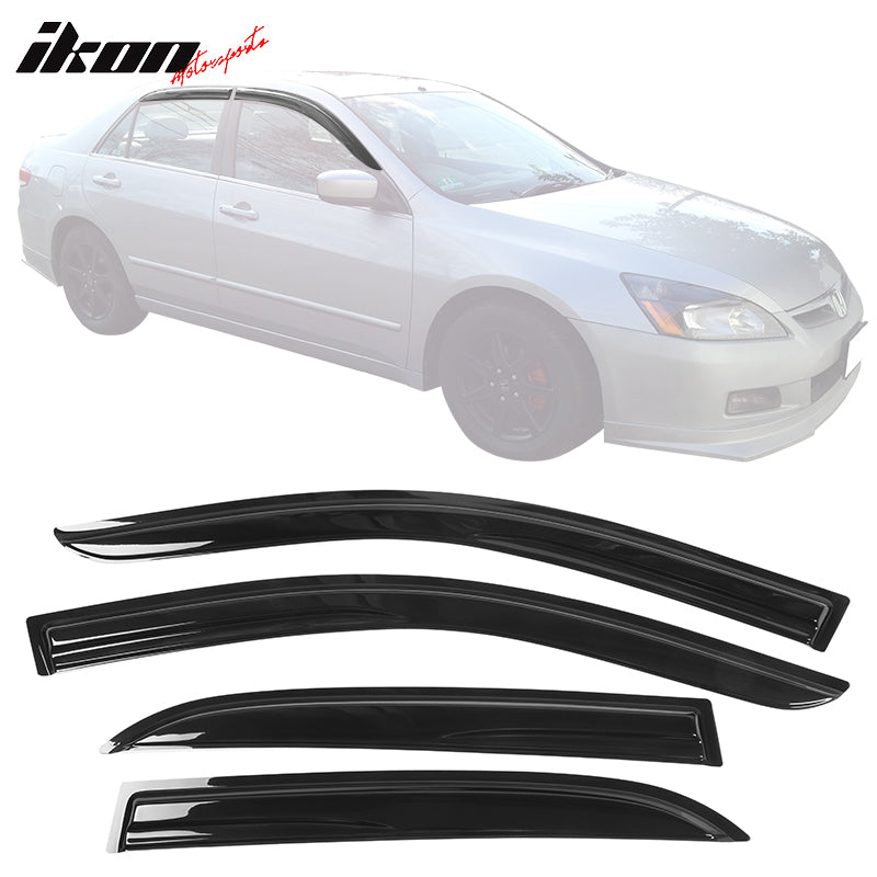 IKON MOTORSPORTS, Window Visor Compatible With 2003-2007 Honda Accord, Smoke Tinted & Semi-Transparent 4PCS Sun Rain Shade Guard Wind Vent Air Deflector, 2004 2005 2006