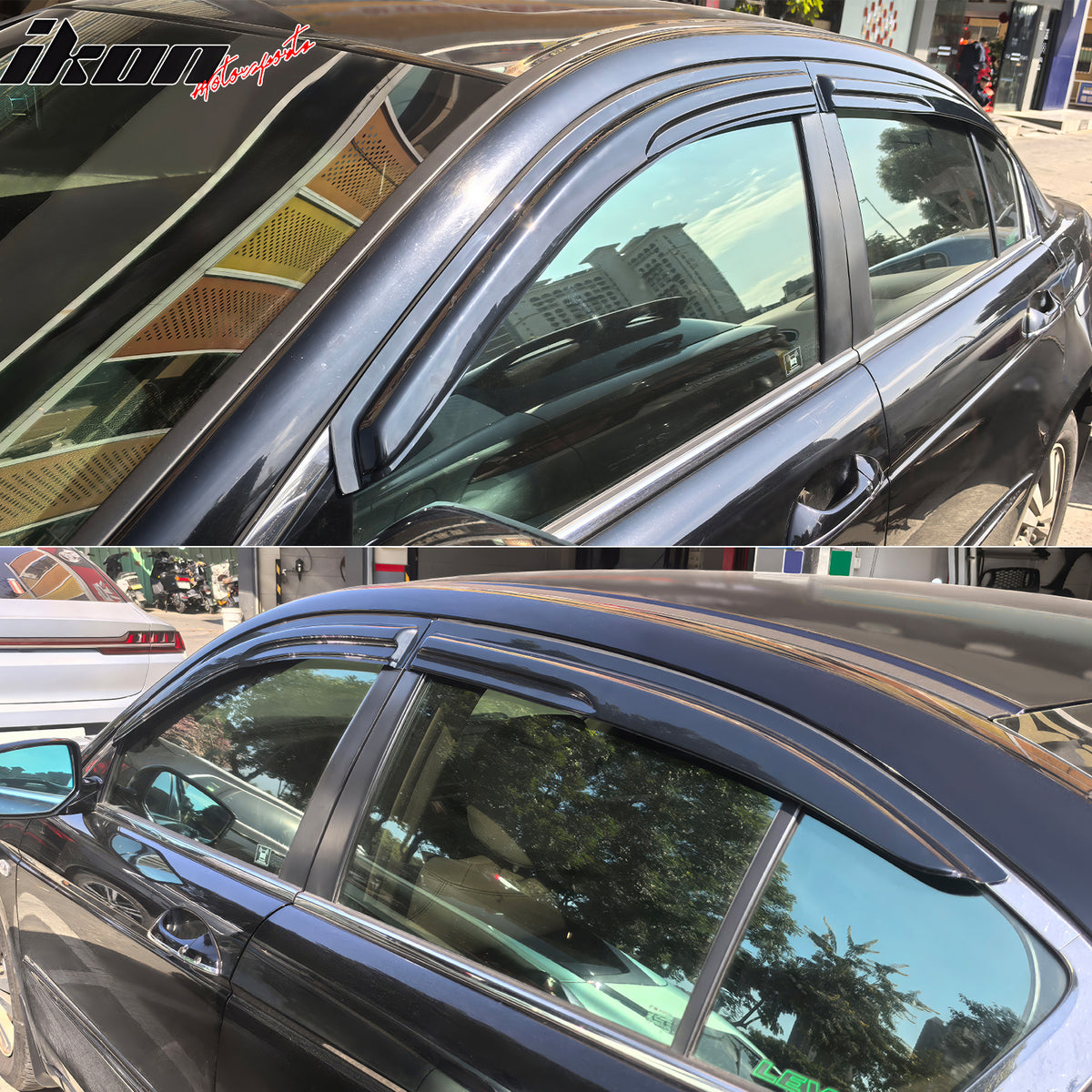 Window Visors Compatible With 2008-2012 Honda Accord 8Th Gen, Full Set Smoked JDM Stick On by IKON MOTORSPORTS, 2009 2010 2011