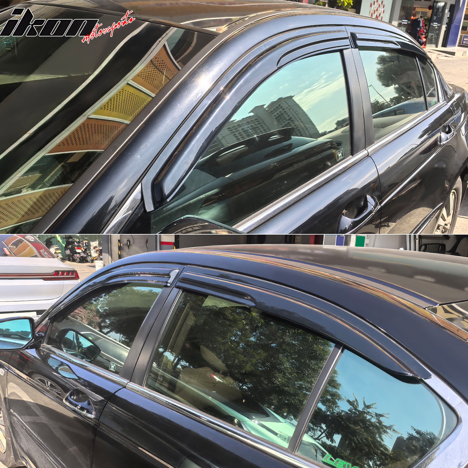 Window Visors Compatible With 2008-2012 Honda Accord 8Th Gen, Full Set Smoked JDM Stick On by IKON MOTORSPORTS, 2009 2010 2011