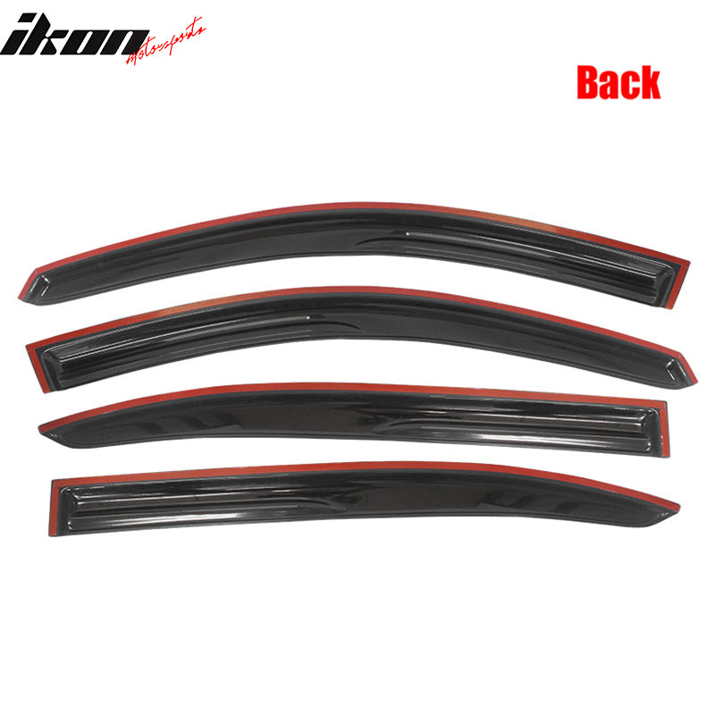 IKON MOTORSPORTS Tape On External Window Visor, Compatible With 2008-2012 Honda Accord 4 Door, Smoke Tinted & Semi-Transparent Sun Rain Wind Guards Shield Vent