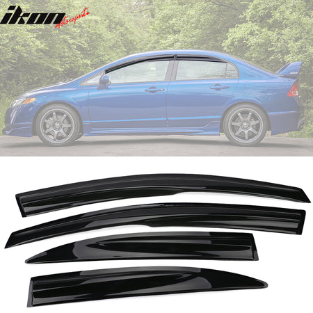 IKON MOTORSPORTS, Window Visor Compatible With 22006-2011 Honda Civic Vent Sun Shade Rain Guards Side Window Deflectors