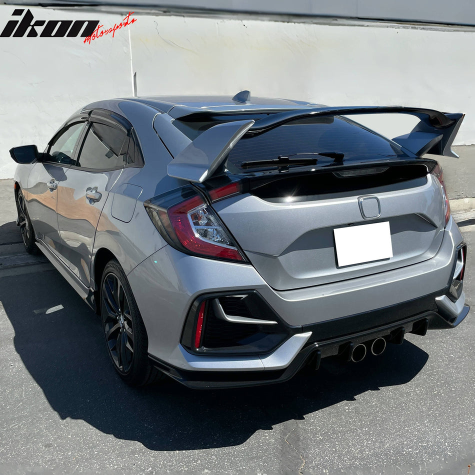 IKON MOTORSPORTS Tape on Window Visors Compatible with 2017-2021 Honda Civic Hatchback 5DR FK7 Only, Mugen Style Acrylic Transparent Smoke Rain Guards, Side Window Wind Deflectors 4PCS