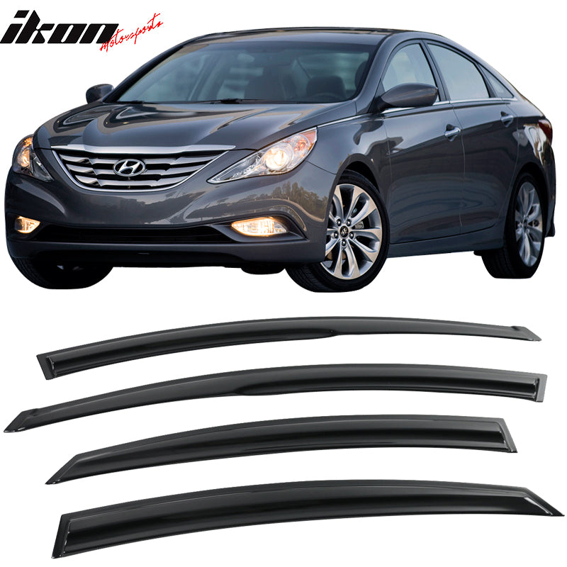 IKON MOTORSPORTS, Window Visor Compatible With 2011-2014 Hyundai Sonata Vent Sun Shade Rain Guards Side Window Deflectors