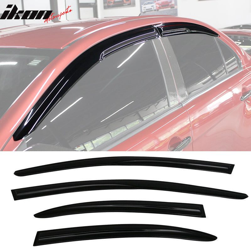 IKON MOTORSPORTS, Window Visor Compatible With 2008-2017 Mitsubishi Lancer Evolution Vent Sun Shade Rain Guards Side Window Deflectors