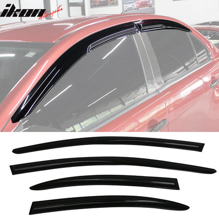 IKON MOTORSPORTS, Window Visor Compatible With 2008-2017 Mitsubishi Lancer Evolution Vent Sun Shade Rain Guards Side Window Deflectors