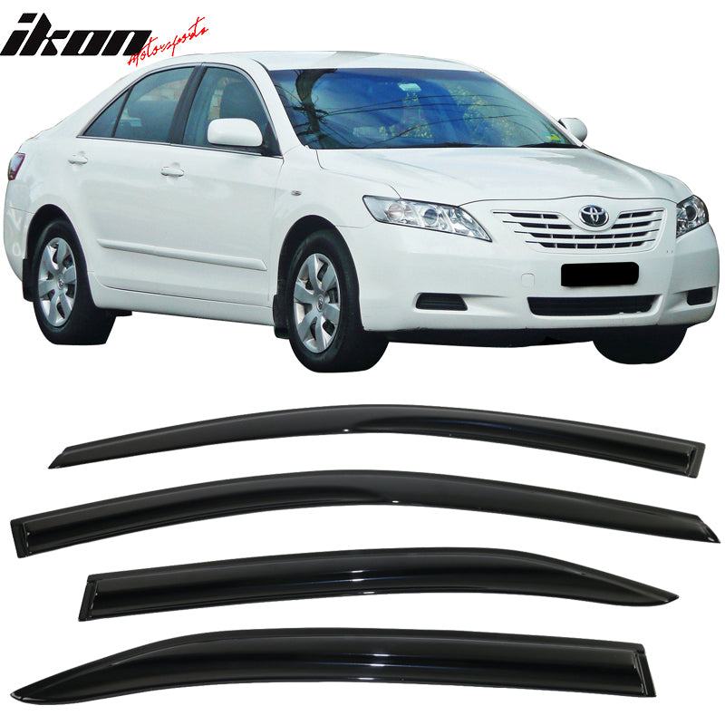 IKON MOTORSPORTS, Window Visor Compatible With 2007-2011 Toyota Camry Vent Sun Shade Rain Guards Side Window Deflectors