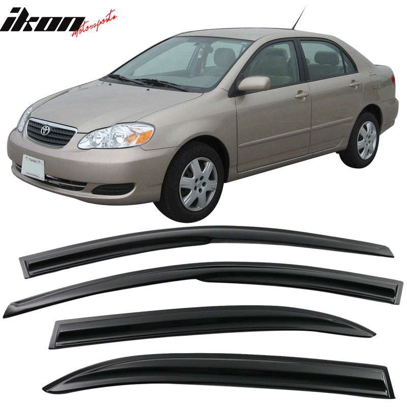 IKON MOTORSPORTS, Window Visor Compatible With 2003-2008 Toyota Corolla Vent Sun Shade Rain Guards Side Window Deflectors