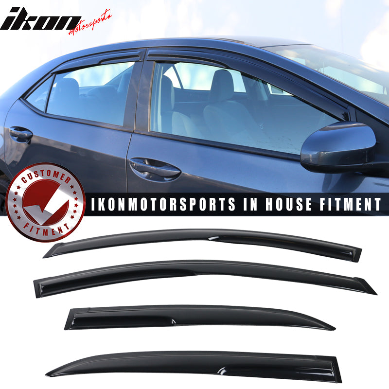 IKON MOTORSPORTS, Window Visor Compatible With 2014-2019 Toyota Corolla Sedan Vent Sun Shade Rain Guards Side Window Deflectors