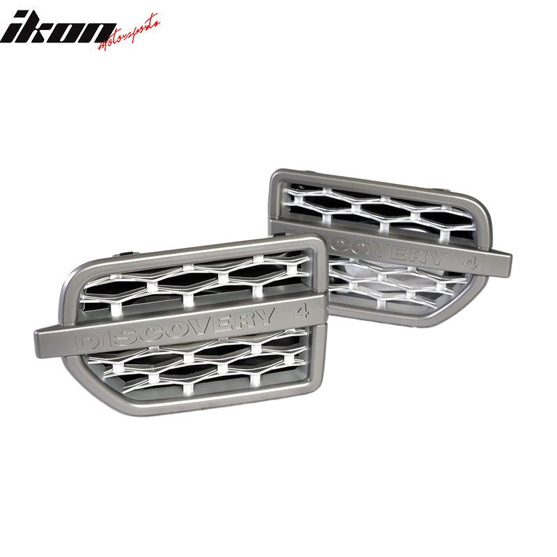 Side Vent Compatible With 2010-2012 Land Rover Discovery 4 LR4, Honeycomb Mesh Gray Silver Grille Side Vent 2PC by IKON MOTORSPORT, 2011