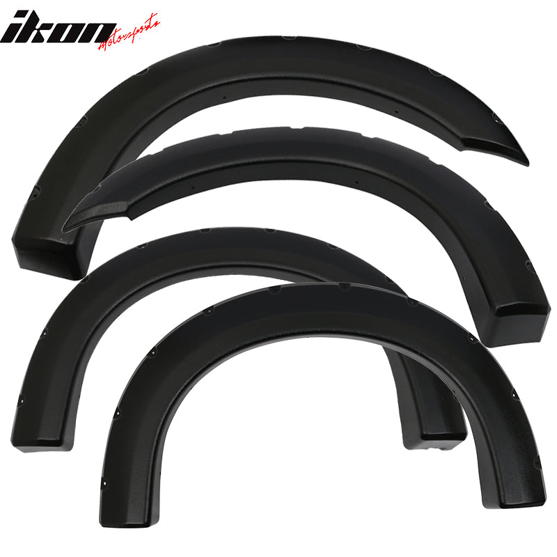 IKON MOTORSPORTS ,Fender Flare Compatible With 1999-2007 Ford F250 F350 Superduty, Pocket Rivet Style Sanded Black ABS