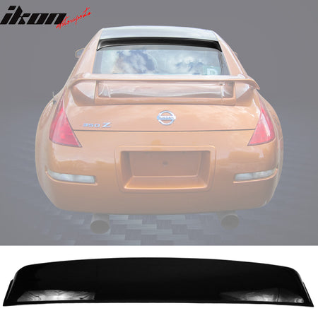 IKON MOTORSPORTS, Roof Spoiler Compatible With 2003-2008 Nissan 350Z Coupe, Matte Black, Gloss Black,  Carbon Fiber Print, Rear Window Visor Roof Lip Spoiler Wing PP, 2004 2005 2006 2007