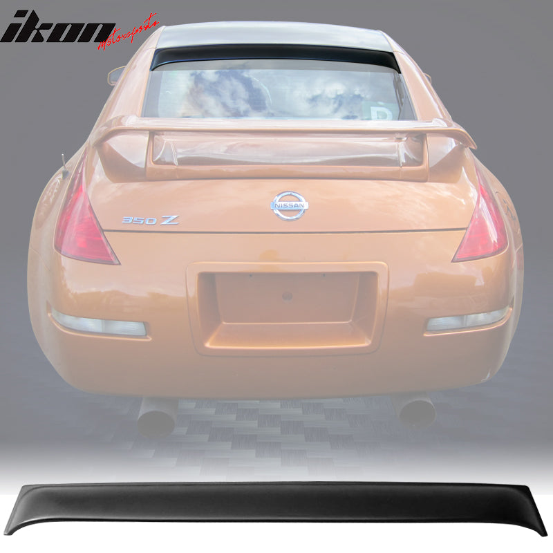 IKON MOTORSPORTS, Roof Spoiler Compatible With 2003-2008 Nissan 350Z Coupe, Matte Black, Gloss Black,  Carbon Fiber Print, Rear Window Visor Roof Lip Spoiler Wing PP, 2004 2005 2006 2007