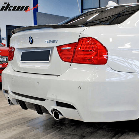 Trunk Spoiler Compatible With 2006-2011 BMW E90 3 SERIES, P Style Unpainted CF Car Exterior Trunk Spoiler Rear Wing Tail Roof Top Lid by IKON MOTORSPORTS, 2007 2008 2009 2010