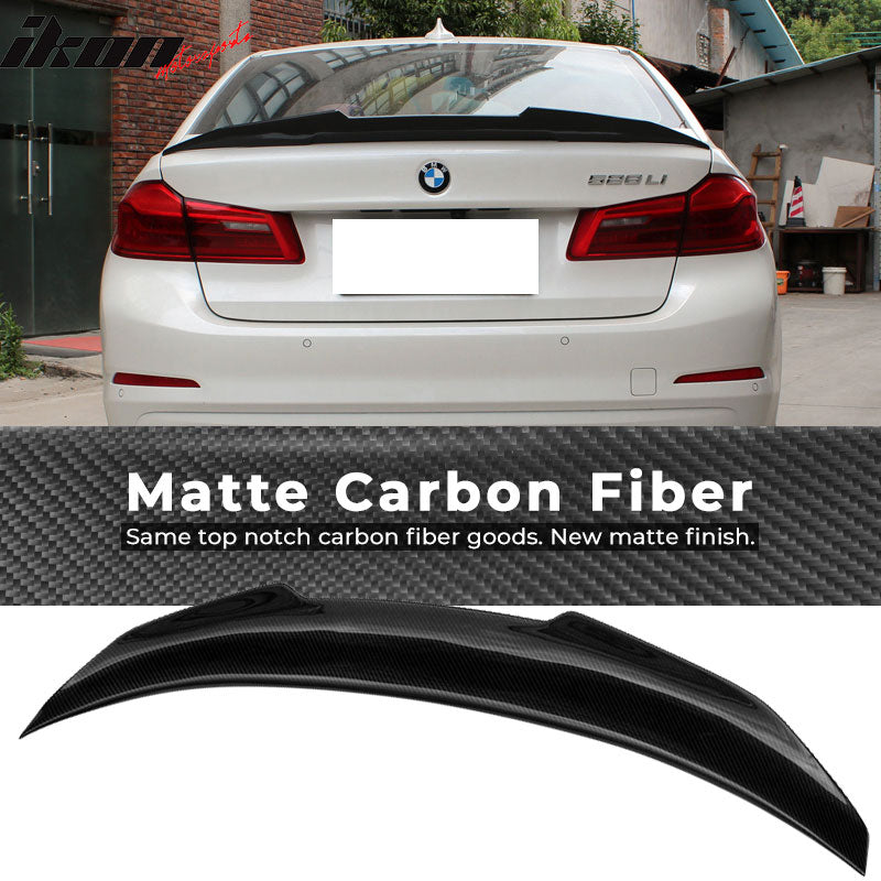 IKON MOTORSPORTS, Trunk Spoiler Compatible With 2011-2017 BMW 5-Series F10 , Matte Carbon Fiber PSM Style Rear Spoiler Wing, 2012 2013 2014 2015