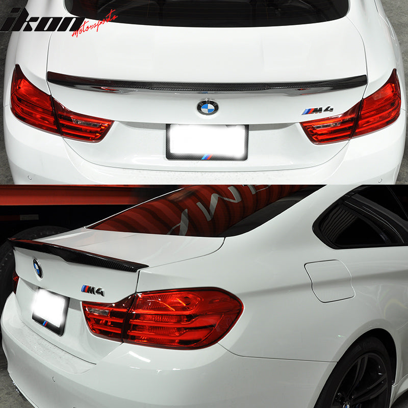 IKON MOTORSPORTS, Trunk Spoiler Compatible With 2015-2020 BMW F82 M4 , Matte Carbon Fiber P Style Rear Spoiler Wing, 2016 2017 2018 2019