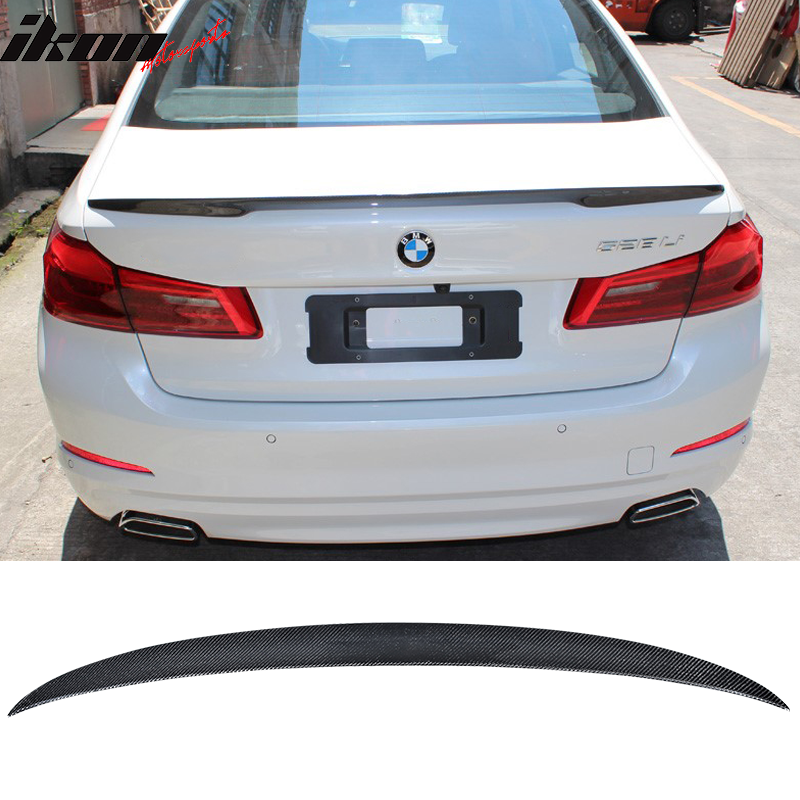 IKON MOTORSPORTS, Trunk Spoiler Compatible With 2017-2023 BMW 5 Series G30 , Matte Carbon Fiber M Style Rear Spoiler Wing, 2018 2019