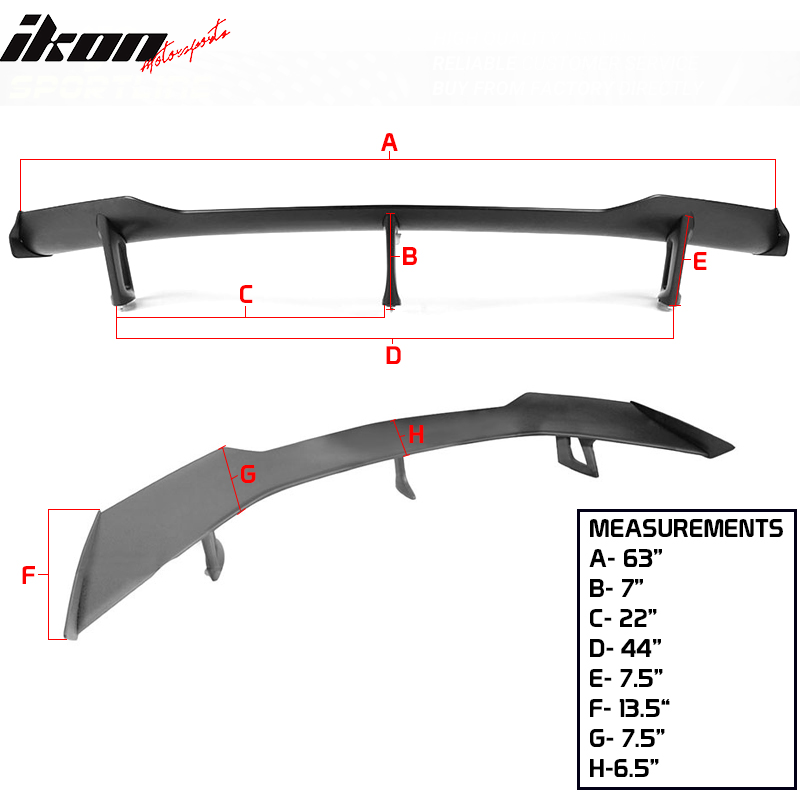 Universal 3 Post Racing Rear Trunk Spoiler Wing Lip Unpainted Black ABS