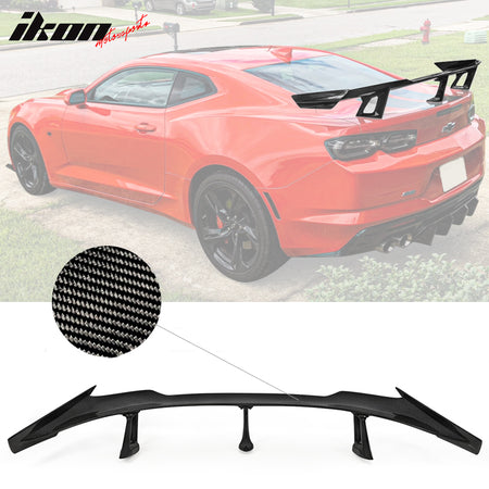 IKON MOTORSPORTS, Trunk Spoiler Compatible With 2016-2023 Chevrolet Camaro , Matte Carbon Fiber ZL1 1LE Style Rear Spoiler Wing, 2017 2018 2019