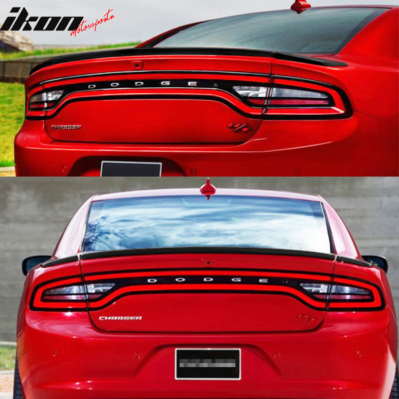 Trunk Spoiler Compatible With 2015-2023 Dodge Charger, Factory Style ABS Matte Black 3 Piece Trunk Boot Lip Spoiler Wing Add On Deck Lid Other Color Available By IKON MOTORSPORTS