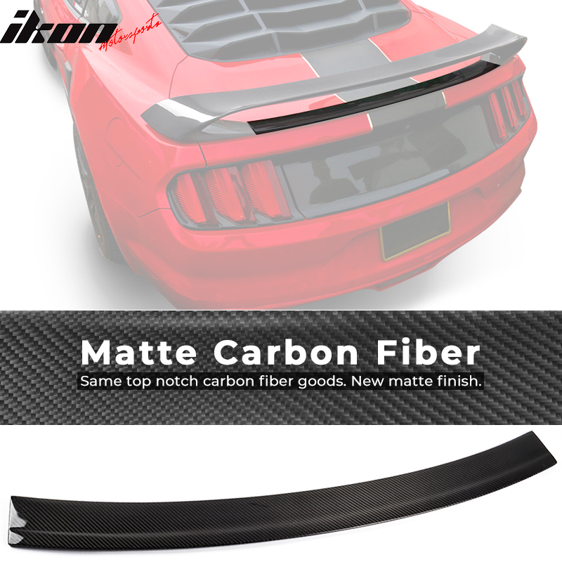 IKON MOTORSPORTS, Trunk Spoiler Compatible With 2015-2022 Ford Mustang , Matte Carbon Fiber GT350R Style Rear Spoiler Wing, 2016 2017 2018 2019