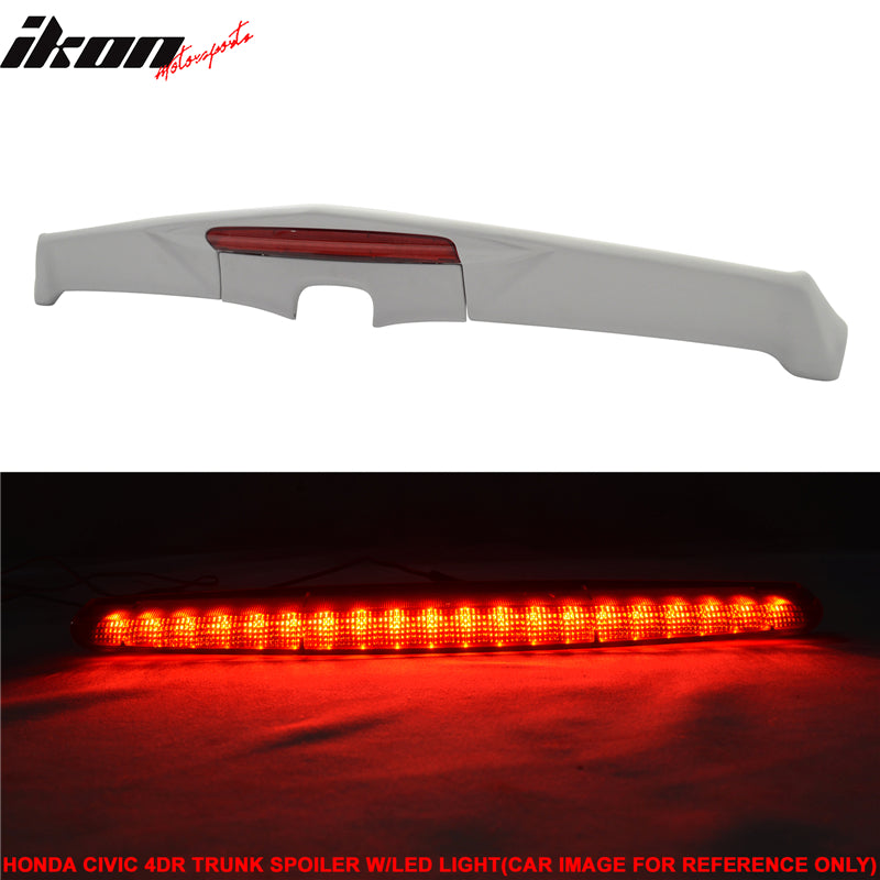 Fits 06-11 Honda Civic 4Dr Rear Trunk Spoiler Wing MD FRP Red LED Brake Light