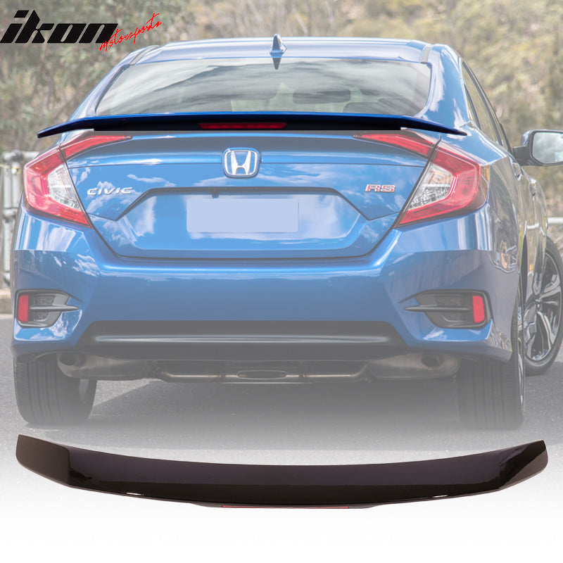 Fits 16-21 Civic X 10th JDM RS SI Style ABS Trunk Spoiler 3RD LED Brake Light