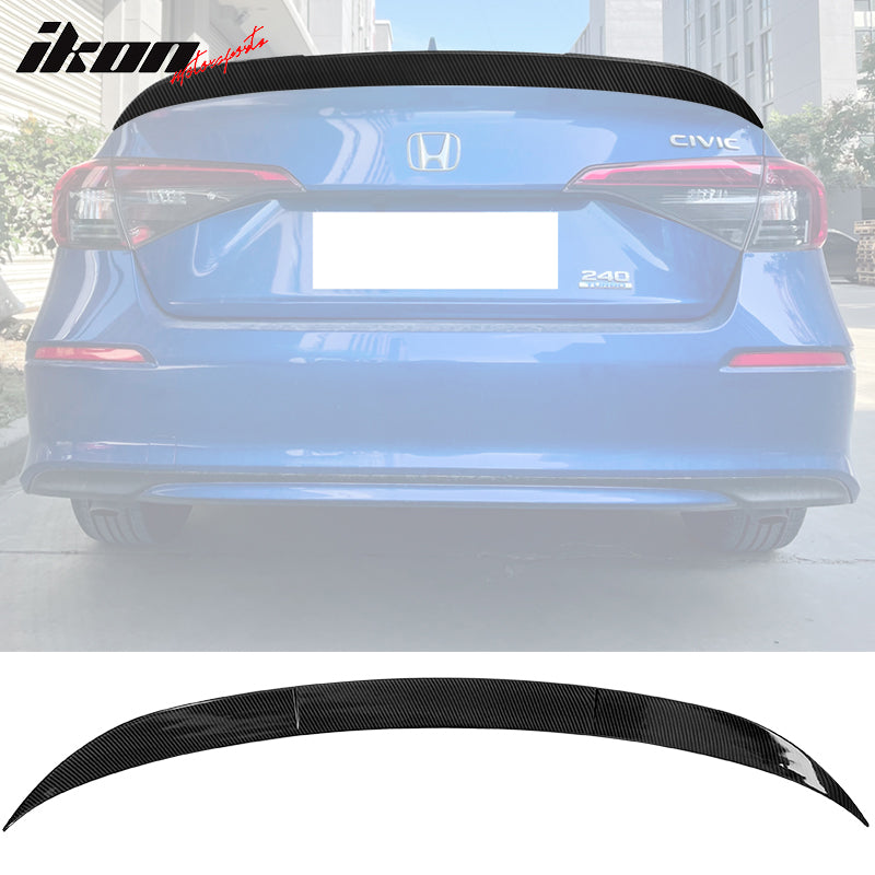 IKON MOTORSPORTS, Rear Trunk Spoiler Compatible With 2022 Honda Civic 11th Gen Sedan, Rear Trunk Spoiler Wing Lip Added on Bodykit Replacement ABS Plastic HPD Style