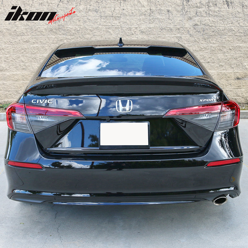 IKON MOTORSPORTS, Rear Trunk Spoiler Compatible With 2022 Honda Civic 11th Gen Sedan, Rear Trunk Spoiler Wing Lip Added on Bodykit Replacement ABS Plastic HPD Style