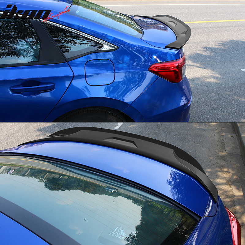 IKON MOTORSPORTS, Trunk Spoiler Compatible With 2022 Honda Civic Sedan 4-Door, JDM Style ABS Plastic Rear Tail Trunk Wing Spoiler Lip