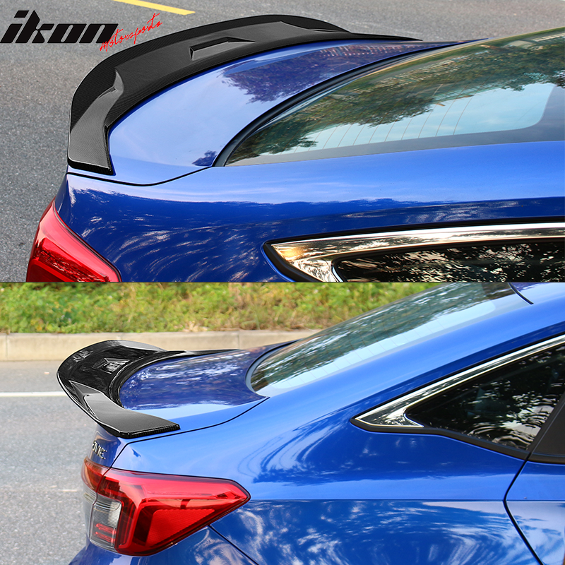 IKON MOTORSPORTS, Trunk Spoiler Compatible With 2022 Honda Civic Sedan 4-Door, JDM Style ABS Plastic Rear Tail Trunk Wing Spoiler Lip