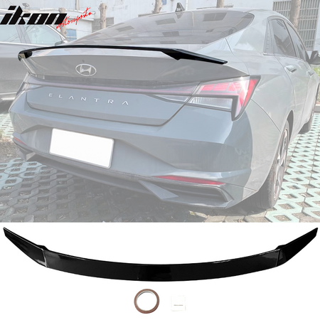 IKON MOTORSPORTS, Trunk Spoiler Compatible With 2021-2022 Hyundai Elantra 4-Door Sedan, ABS Plastic Rear Tail Trunk Wing Spoiler