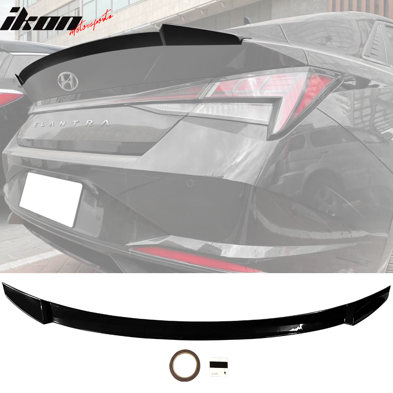 IKON MOTORSPORTS, Trunk Spoiler Compatible With 2021-2022 Hyundai Elantra 4-Door Sedan, M4 Style ABS Plastic Rear Tail Trunk Wing Spoiler