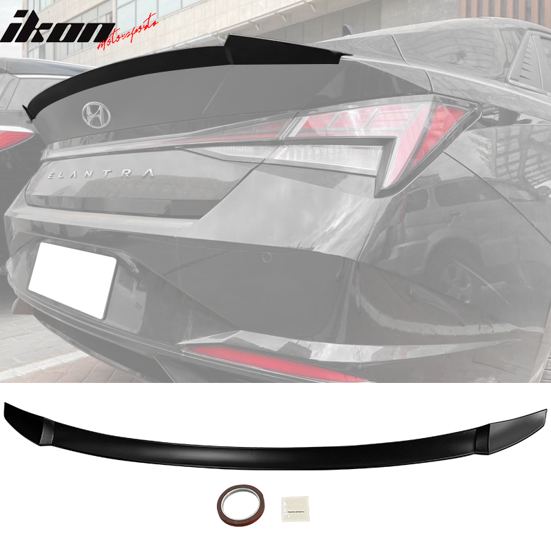 IKON MOTORSPORTS, Trunk Spoiler Compatible With 2021-2022 Hyundai Elantra 4-Door Sedan, M4 Style ABS Plastic Rear Tail Trunk Wing Spoiler