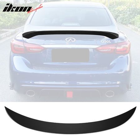 IKON MOTORSPORTS, Trunk Spoiler Compatible With 2014-2023 Infiniti Q50, ABS Plastic AS Style High Kick Duckbill Rear Trunk Lid Spoiler