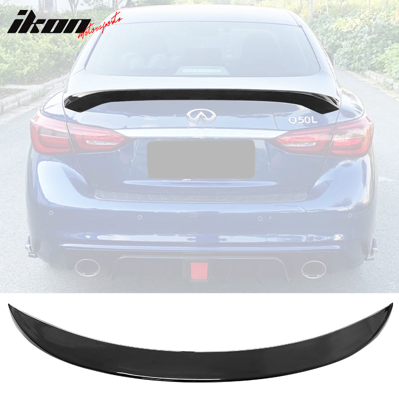 IKON MOTORSPORTS, Trunk Spoiler Compatible With 2014-2023 Infiniti Q50, ABS Plastic AS Style High Kick Duckbill Rear Trunk Lid Spoiler