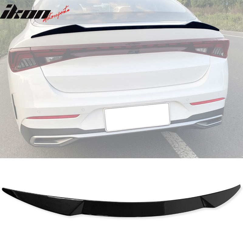 IKON MOTORSPORTS, Rear Trunk Spoiler Compatible With 2021-2023 Kia K5, V Style Rear Trunk Spoiler Wing Lip Added on Bodykit Replacement ABS Plastic